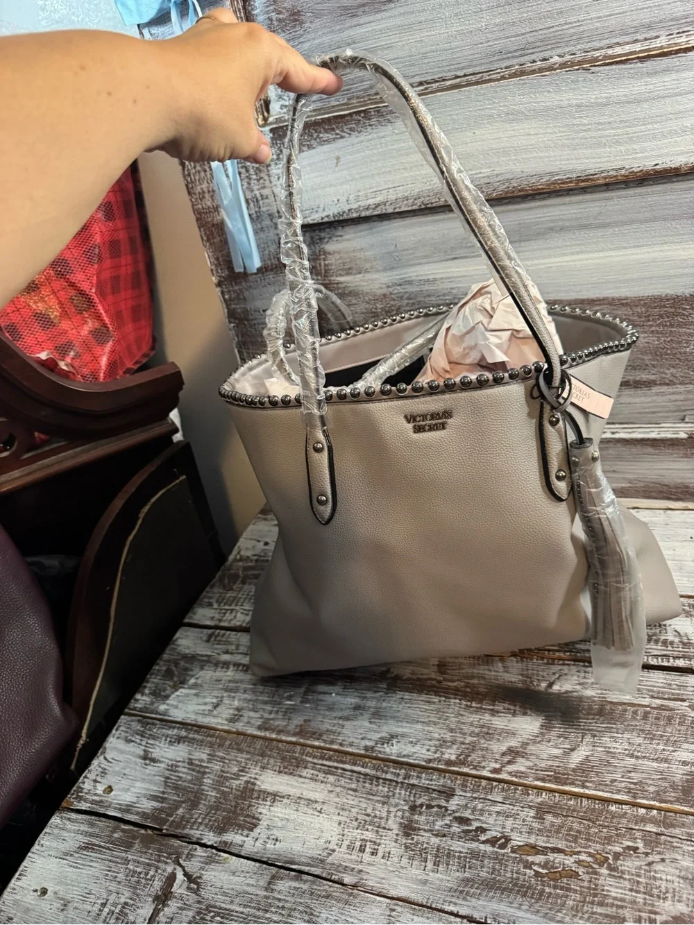 Victoria's Secret Taupe Studded Tote